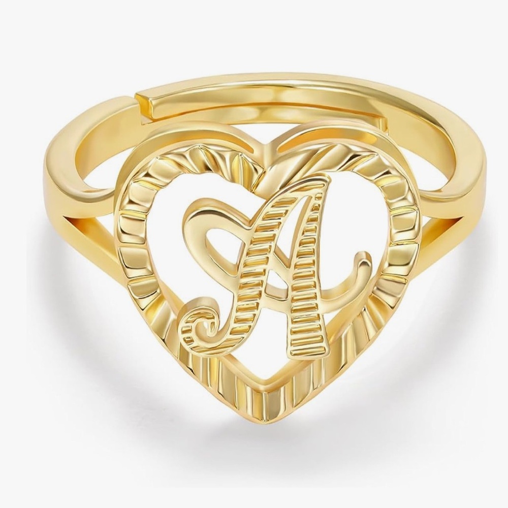 Gold Initial Letter A Heart Ring - Women's Jewelry